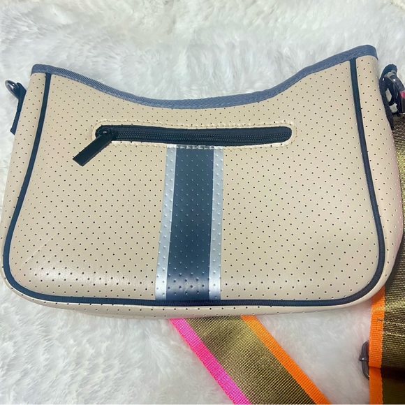 HAUTE SHORE Beige and Gray Crossbody Bag with Multicolor Strap - Picture 13 of 15